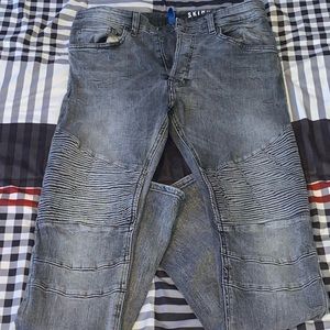 Grey Skinny Biker Jeans